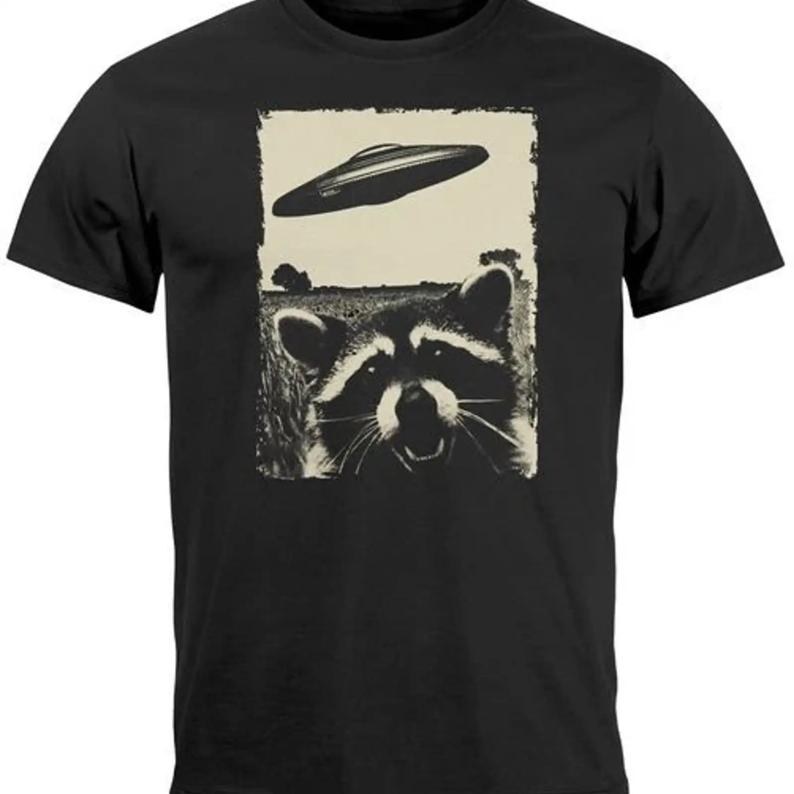 Vintage Fashion Herren - Herren T Shirt UFO Waschbär Aliens