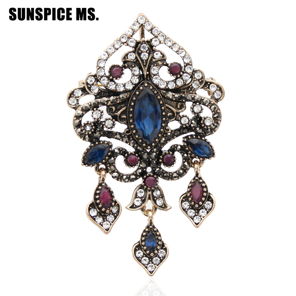 Vintage Fashion Hijab - Sunspicems Turkish Women Brooch Antique Gold