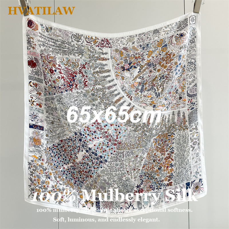 Vintage Fashion Hijab - 100% Pure Mulberry Silk Scarf 65x65cm