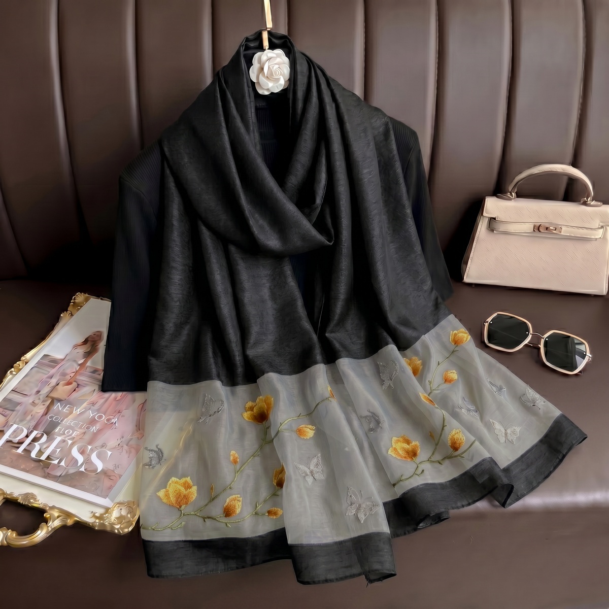 Vintage Fashion Hijab - Scarf Print Hijab Bandana Silk Scarves