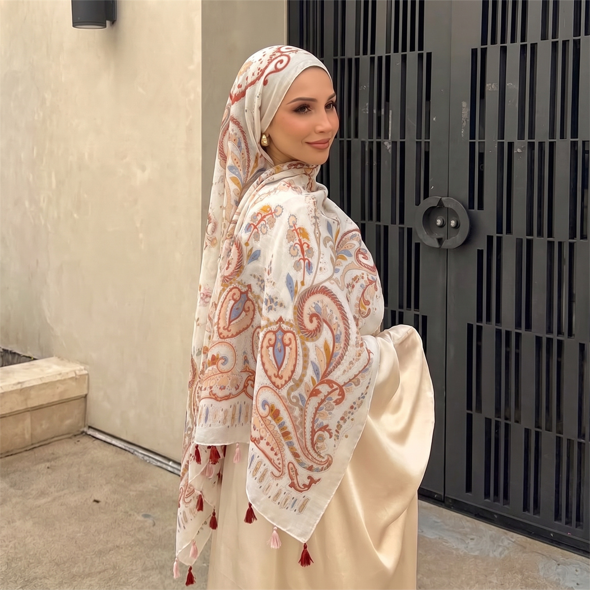 Vintage Paisley Print Tassel H - Vintage Fashion Hijab 评论和价格