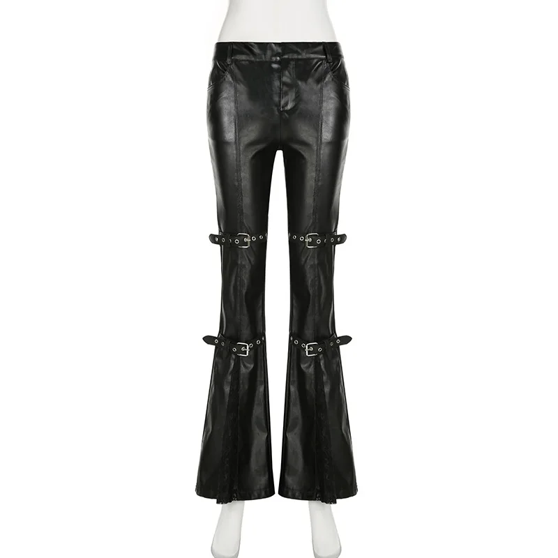Women's PU Leather Flare Pants - Vintage Fashion Aesthetic 评论和价格